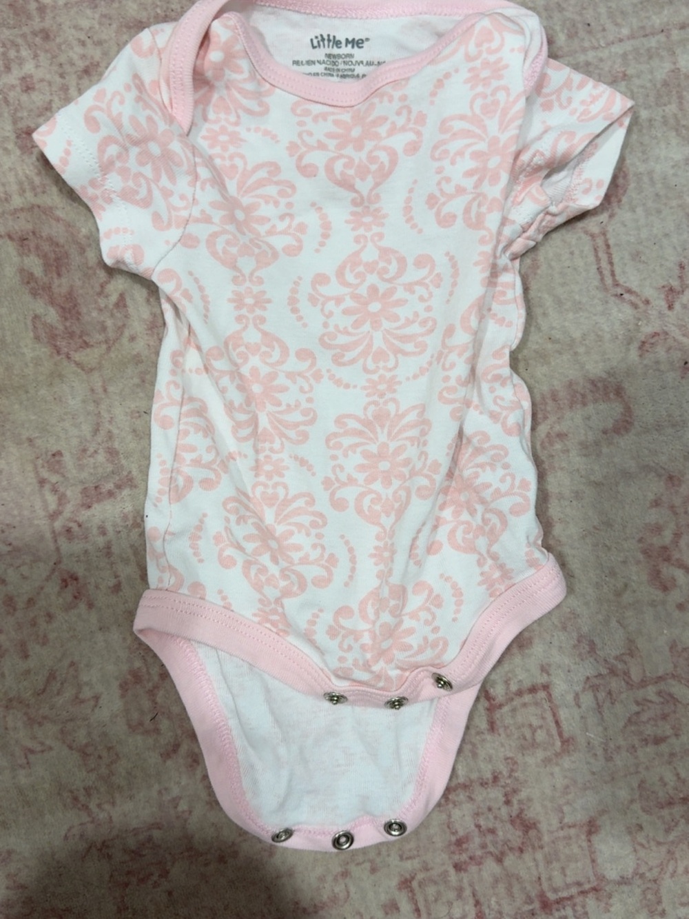 Little Me Pink and White Damask One-Piece Bodysuit
